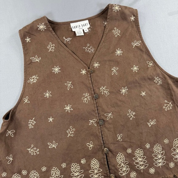 David Dart Jackets & Blazers - David Dart Woman Linen Embroidered Brown Vest 1X Boho Cottagecore